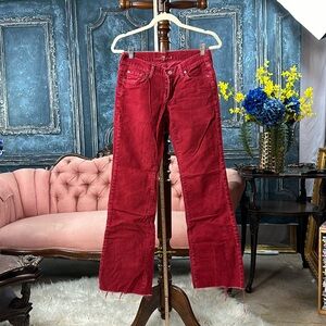7 for all Mankind cords deep red long, raw edge bottom